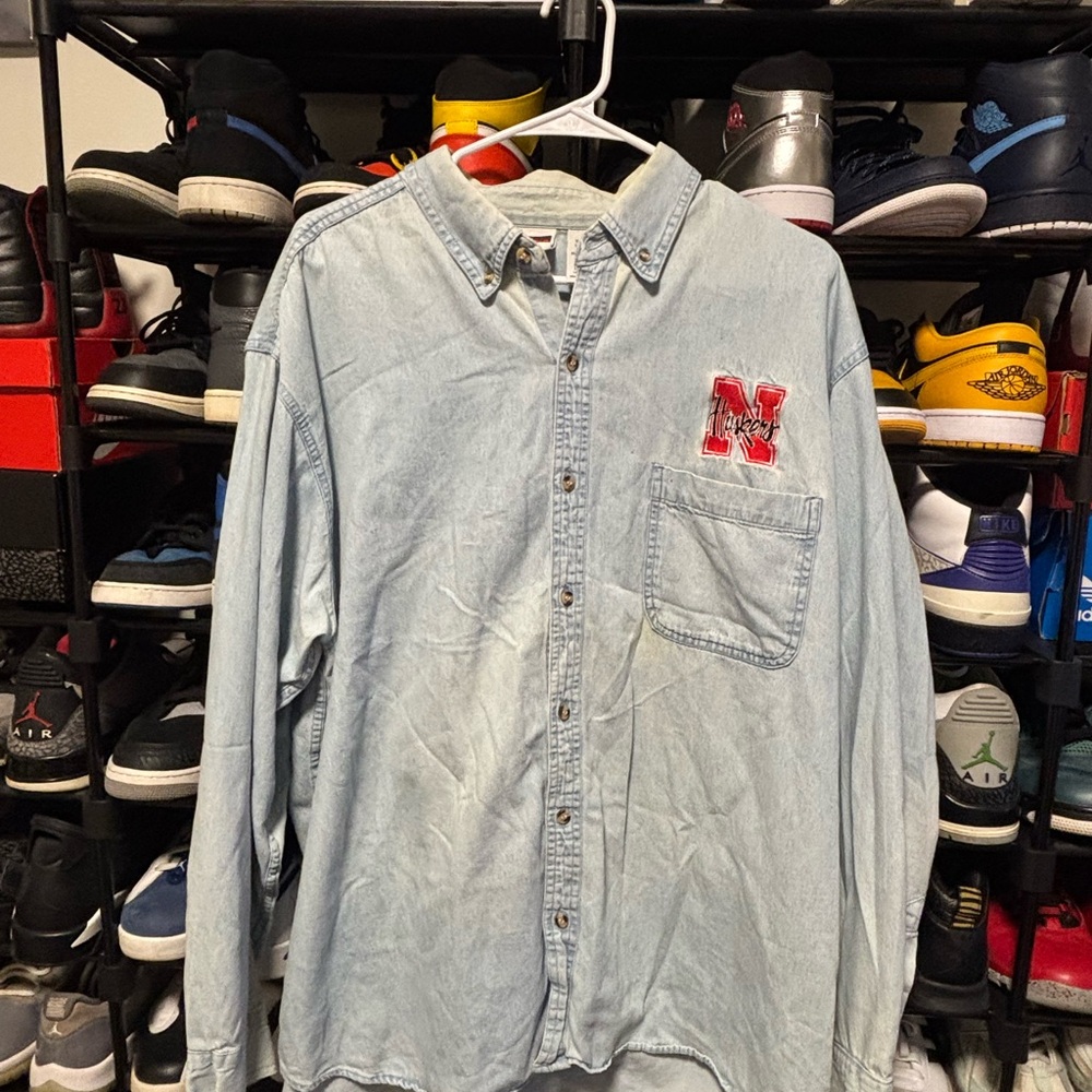Vintage Pro Edge Nebraska Cornhuskers denim button-up shirt